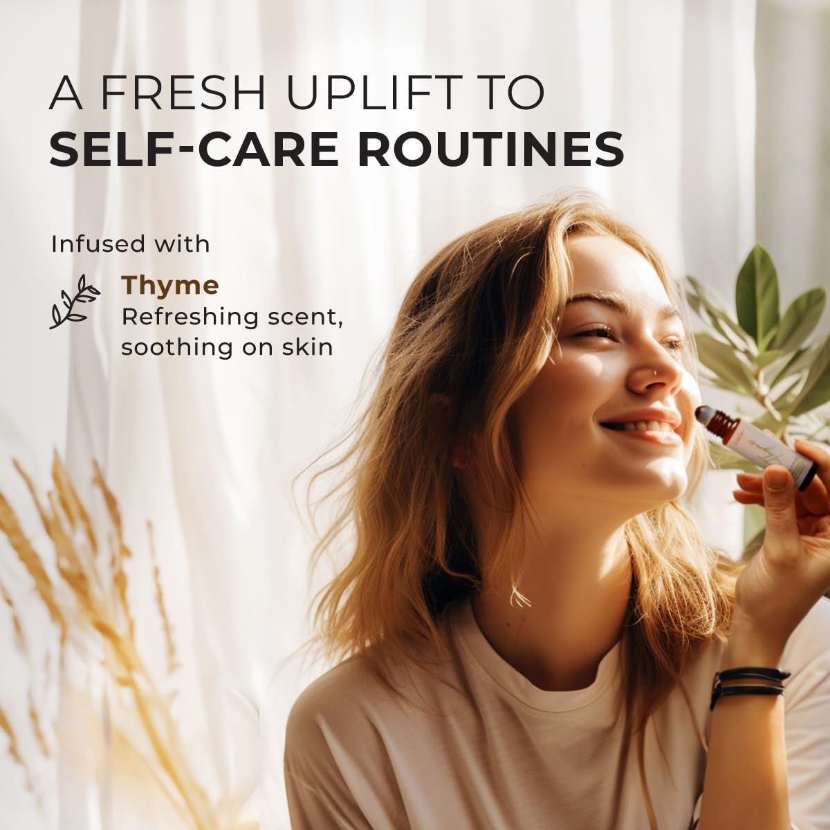 Close-up of Thyme Essential Oil Roll-On bottle