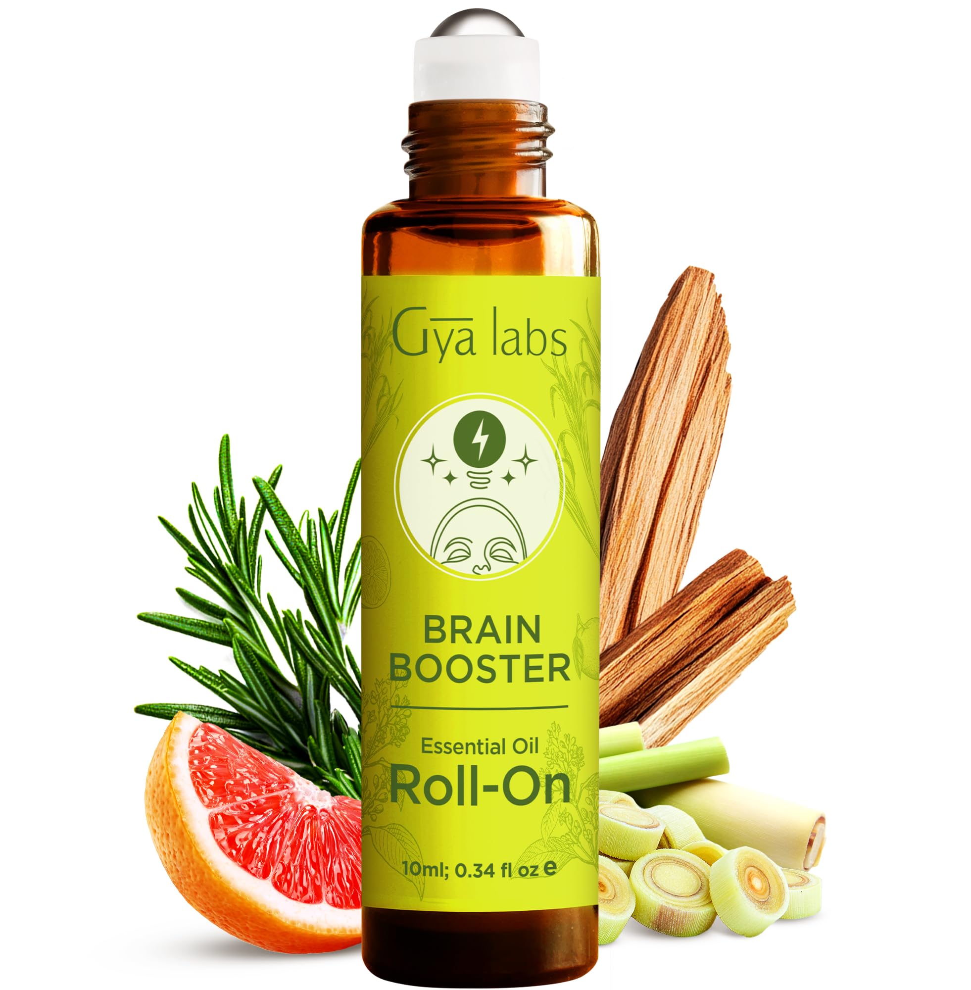 Gya Labs Brain Booster essential oil roll-on bottle close-up