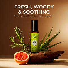 Open roll-on applicator applying essential oil to skin