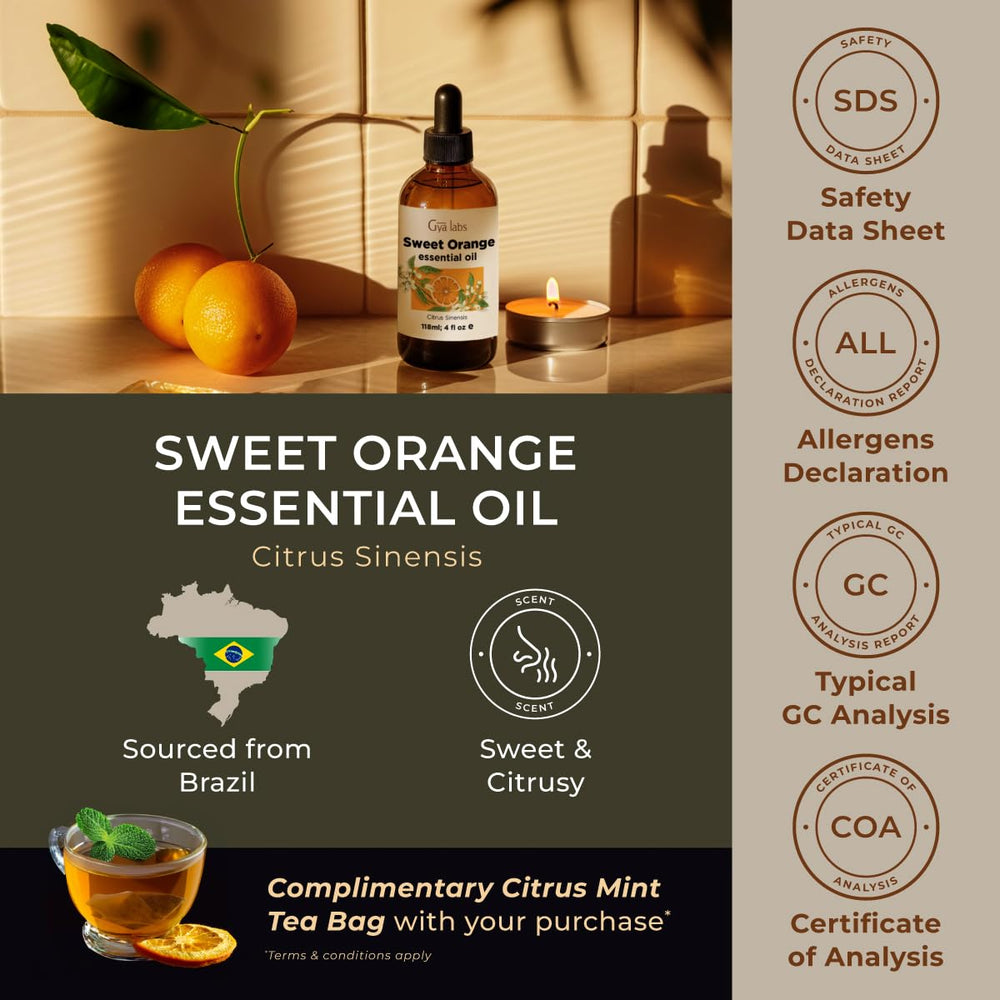 Gya Labs Orange Essential Oil origin Brazil from orange rinds.