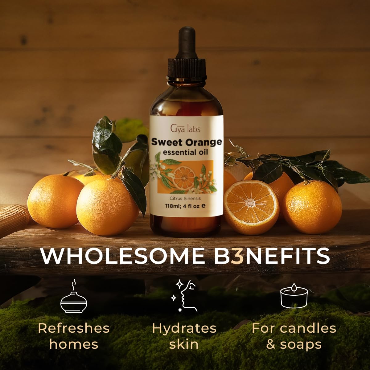 Gya Labs Orange Essential Oil packaging close-up highlighting premium bottle quality.