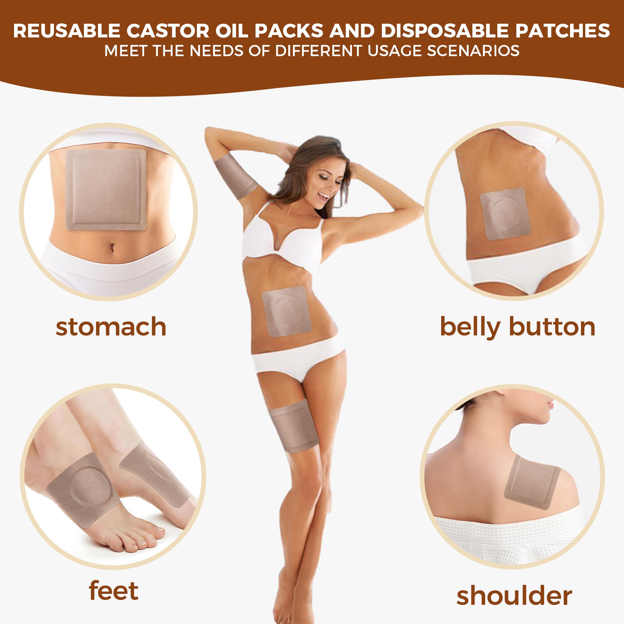 Patch applied to abdomen area with castor oil patch