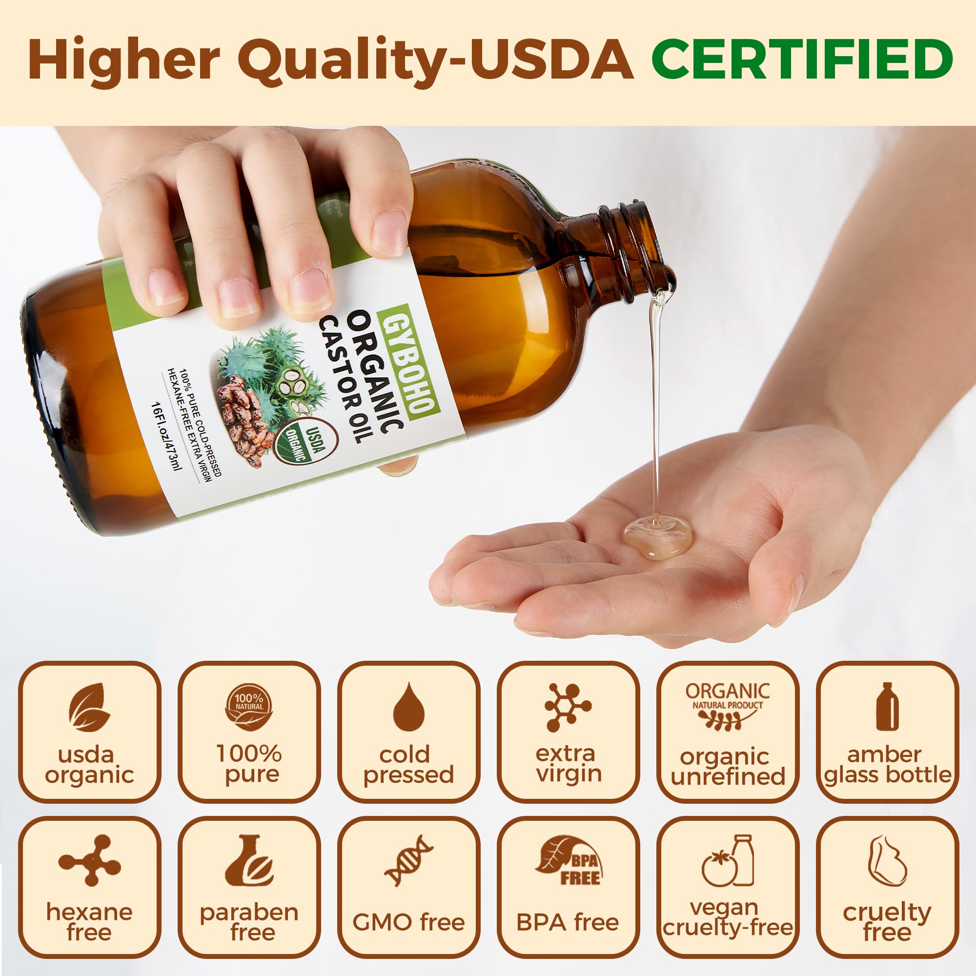 USDA Organic certification seal for GYBOHO castor oil