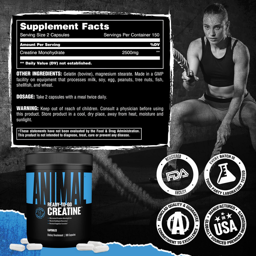 Gym bag-ready Animal Creatine Capsules on the go