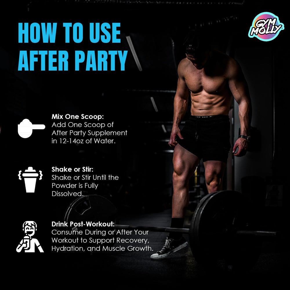 Caffeine-free post-workout recovery powder by Gym Molly After Party