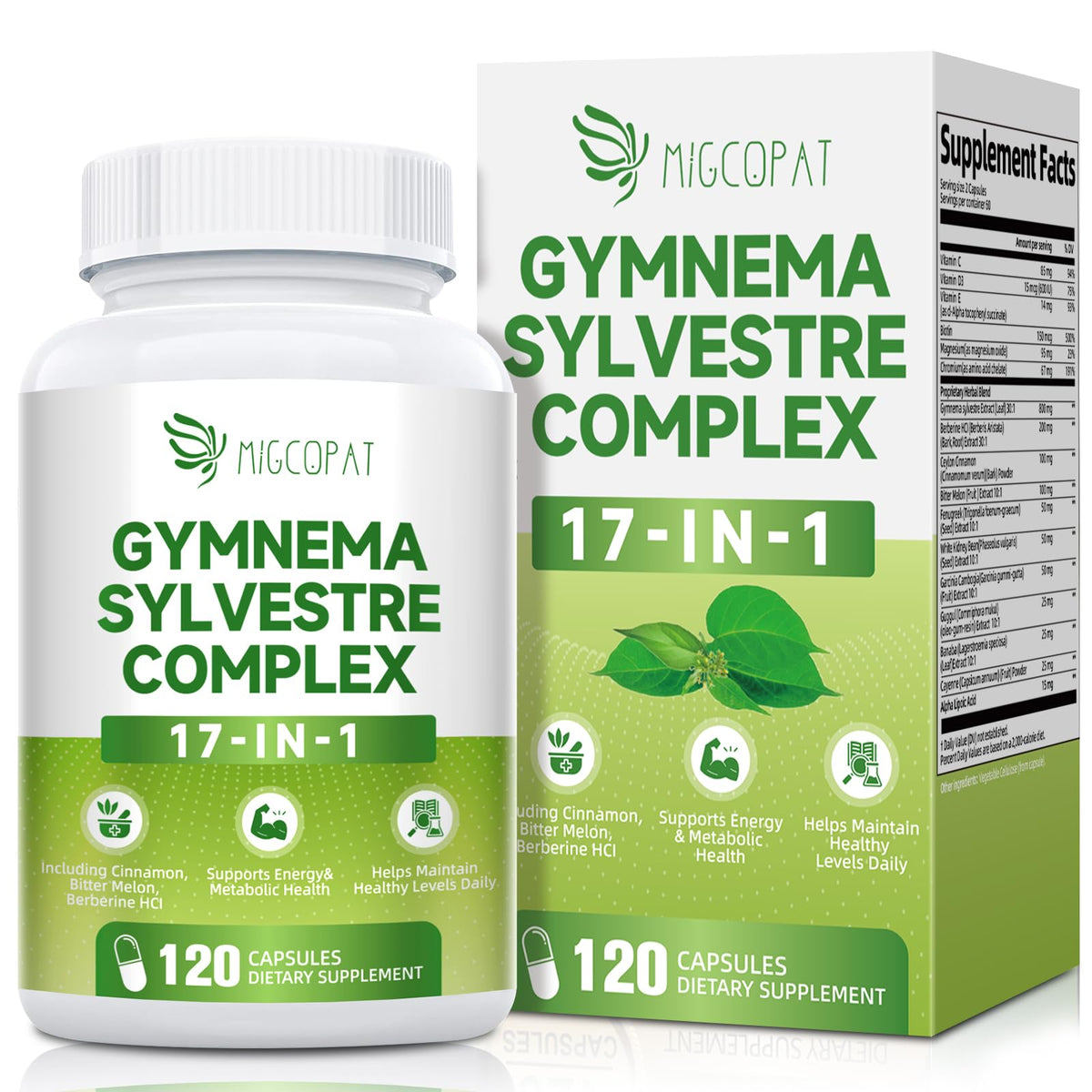 Bottle of Gymnema Sylvestre 24,000 mg with 17-in-1 herbal formula label
