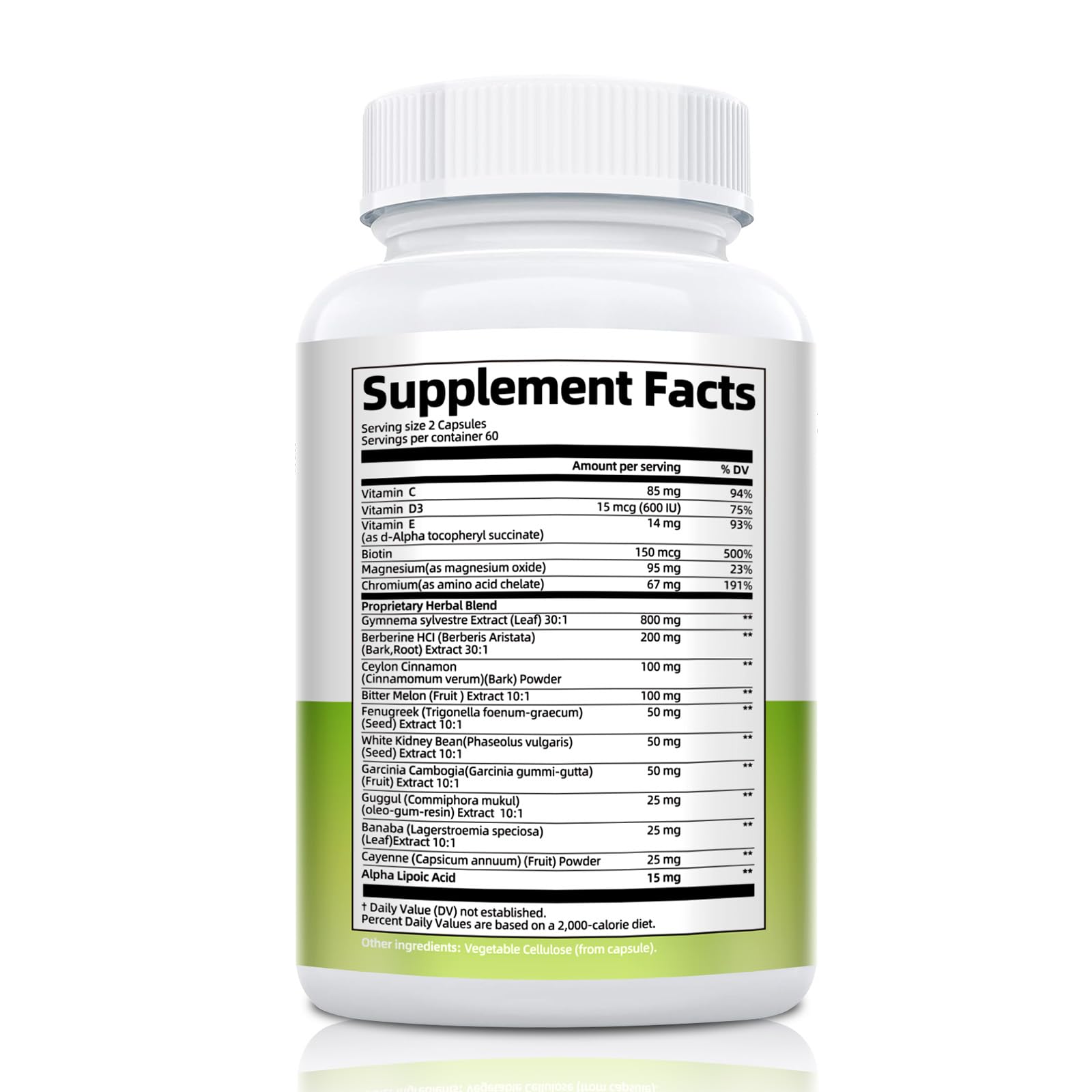 Product shot with capsules and bottle on white background