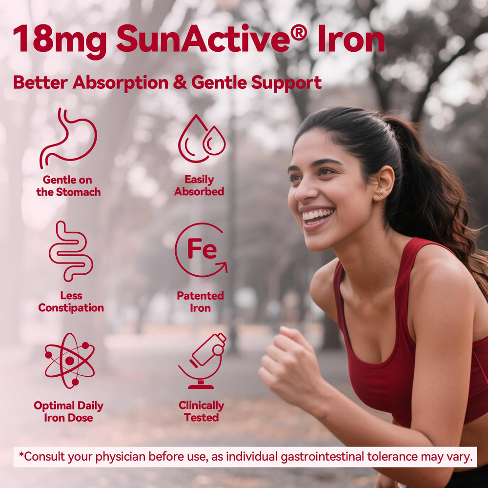 Gynable Iron Plus box highlighting SunActive slow-release technology