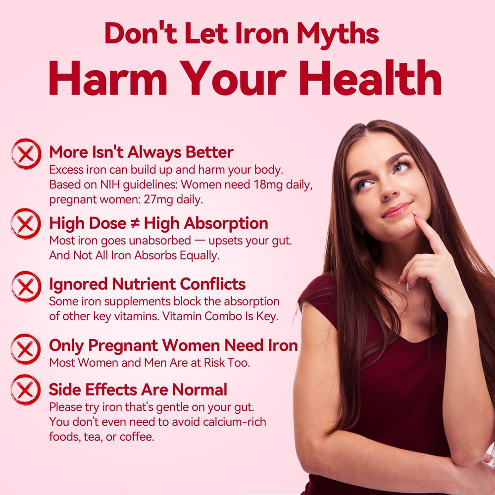 Label indicating gentle and stomach-friendly iron