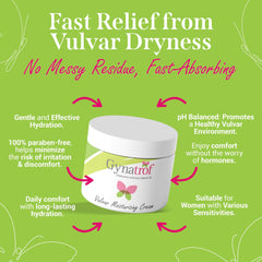 Gynatrof Vulva Moisture Cream closeup skin illustrates gentle care for sensitive areas.