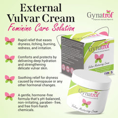 Gynatrof Vulva Moisture Cream packaging shot emphasizes travel-friendly 2 oz size.