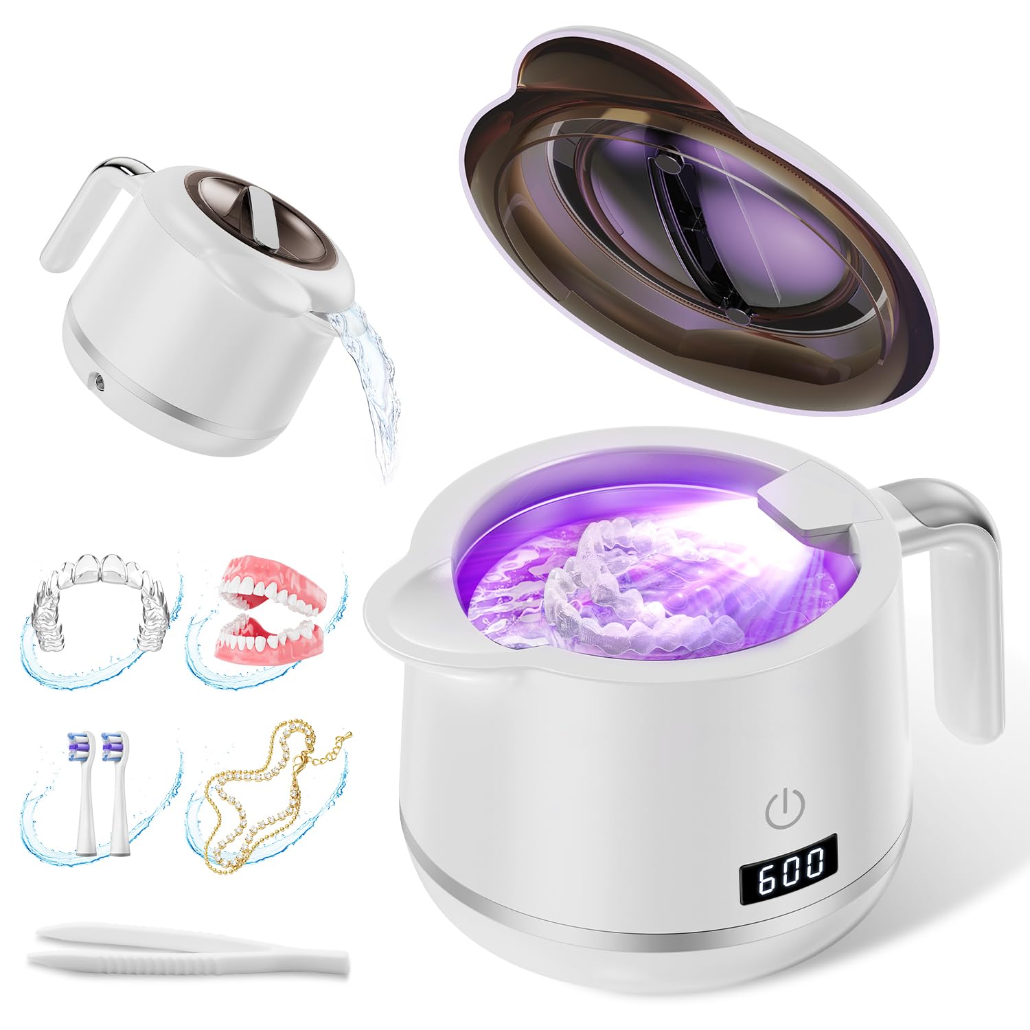 GYNHD Ultrasonic Retainer Cleaner front view with water bottle design