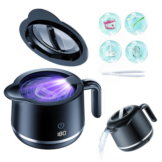 Front view of GYNHD Ultrasonic Retainer Cleaner in bright black