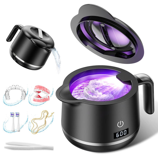 Front view of GYNHD Ultrasonic Retainer Cleaner with water bottle design