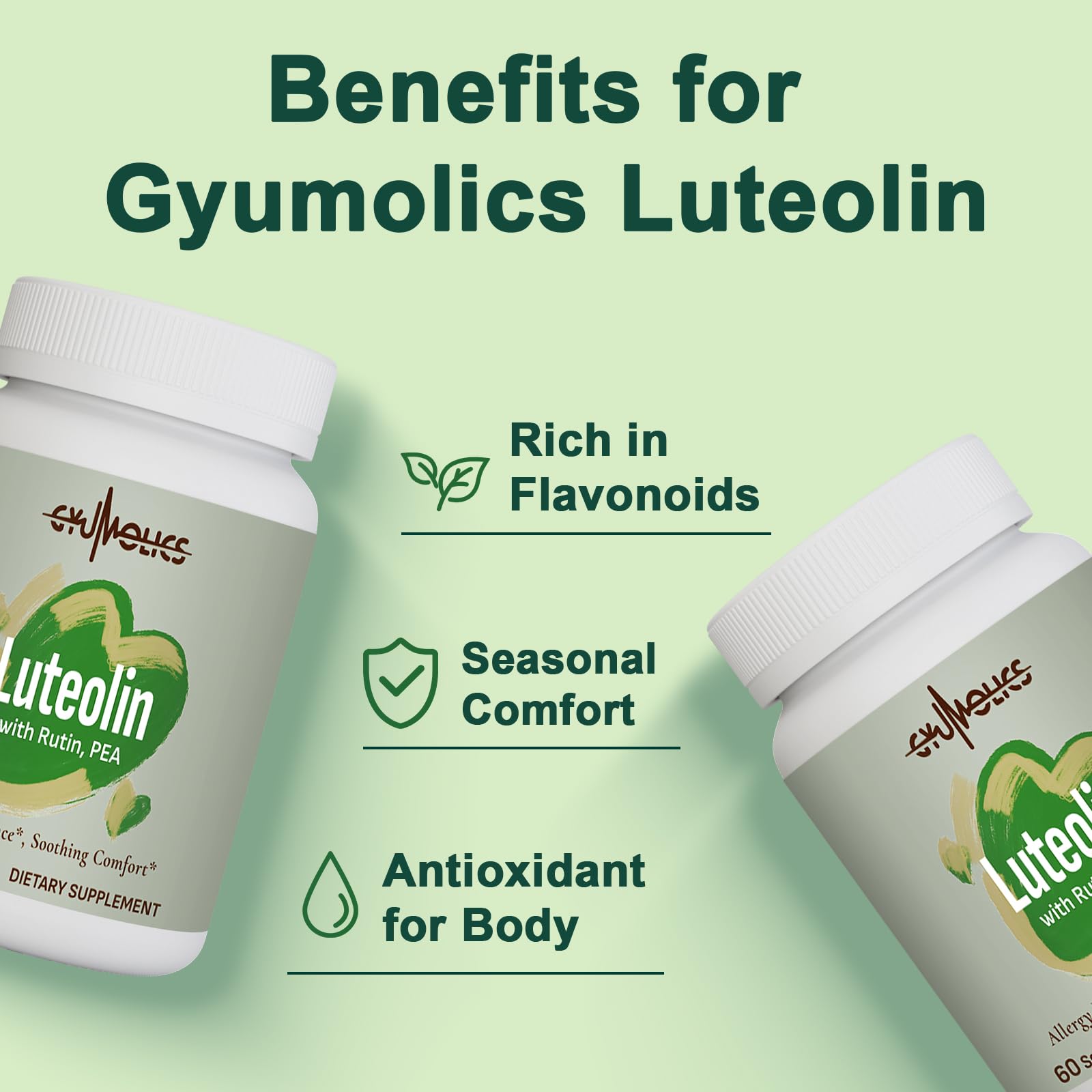 Close-up of Gyumolics Luteolin softgel capsules