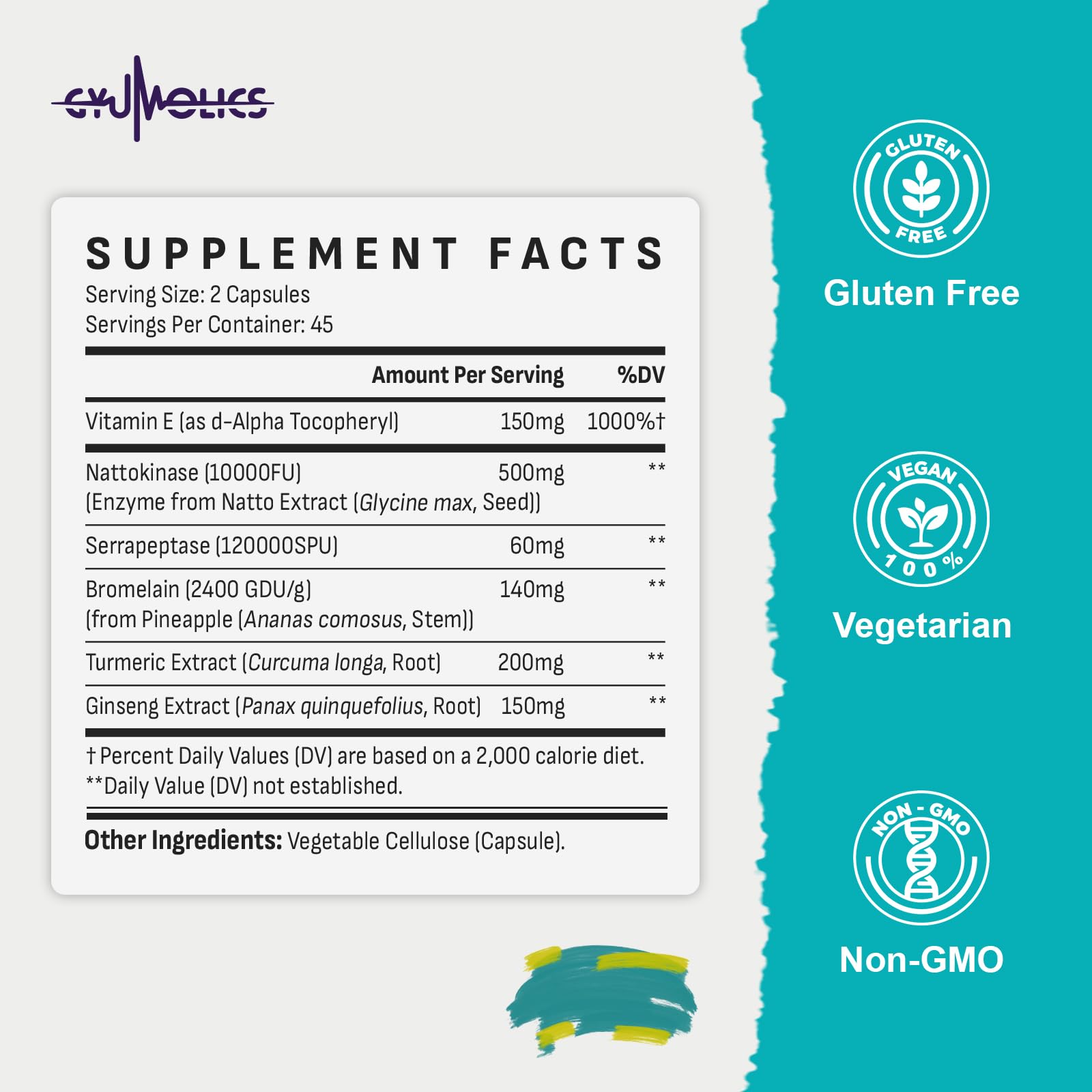 Packaging with 90 capsules per bottle for Gyumolics Nattokinase 10000FU