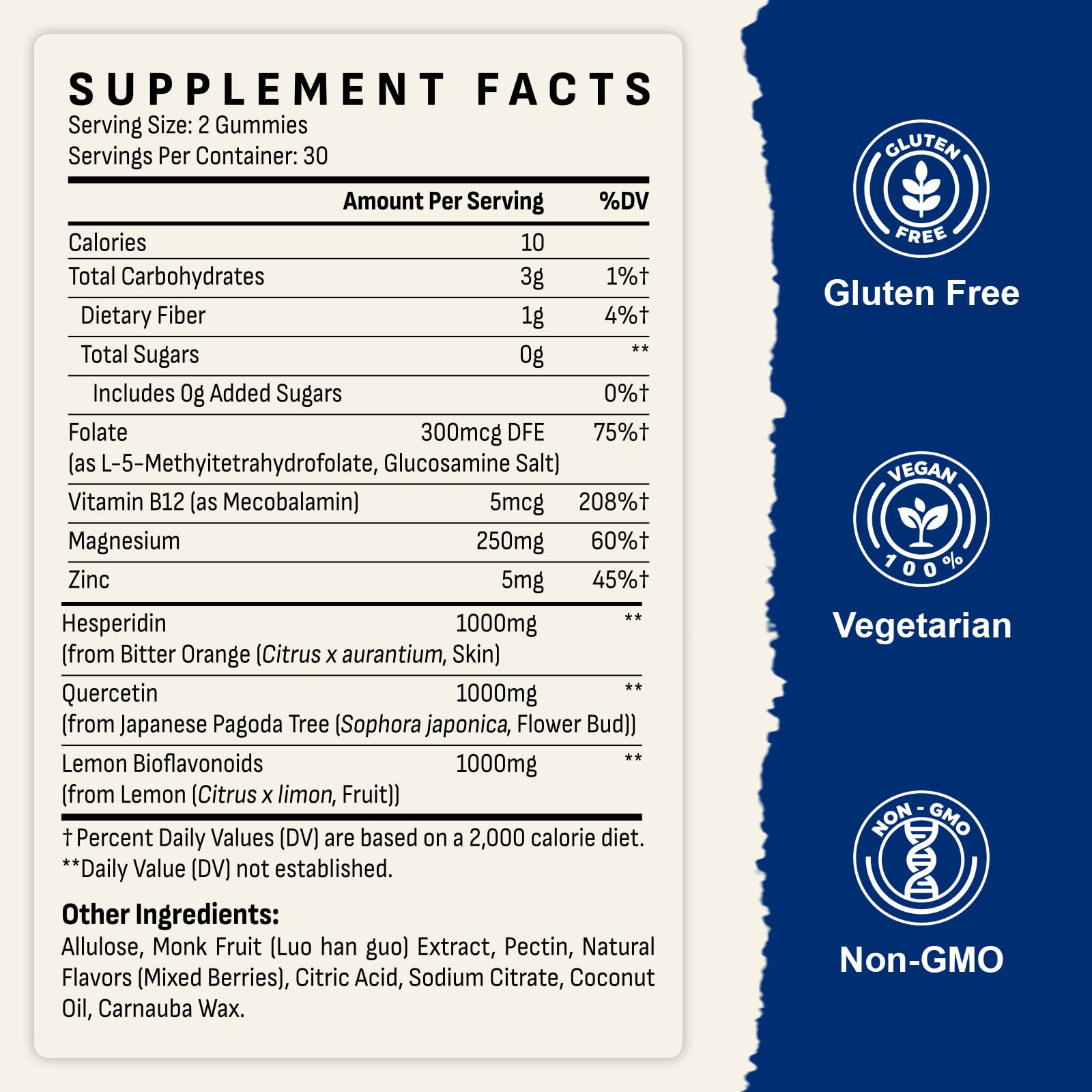 Vegan and gluten-free ingredients label for Gyumolics gummies