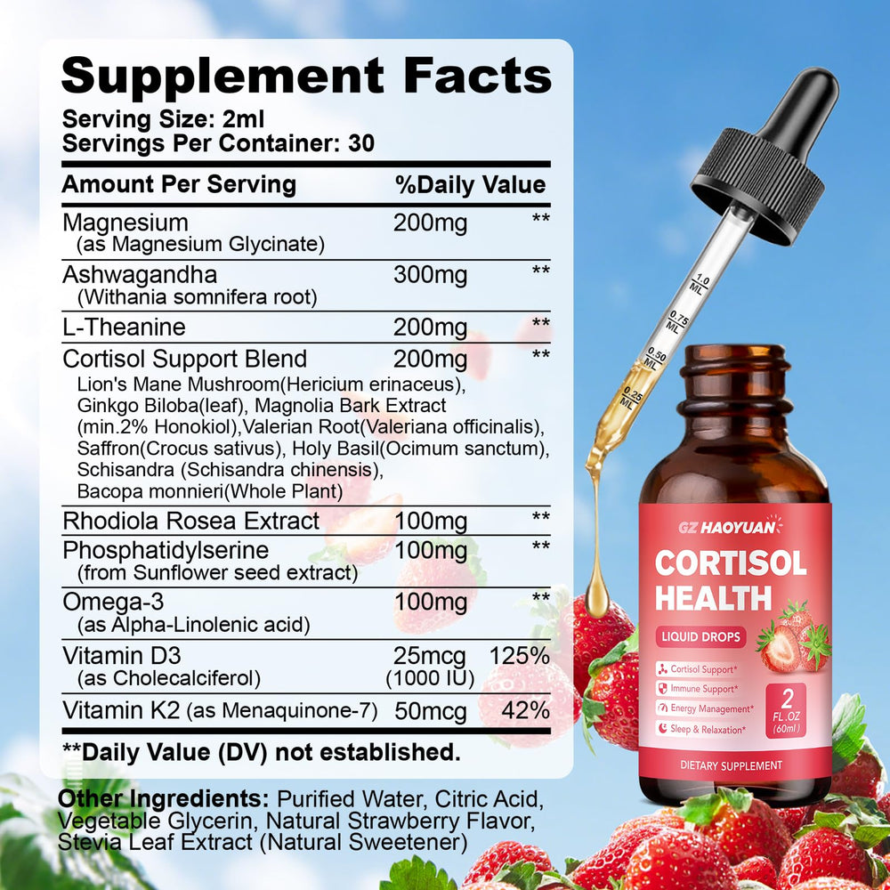 GZ HAOYUAN Cortisol Drops Strawberry bottle back label
