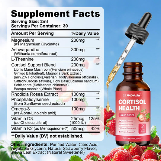 GZ HAOYUAN Cortisol Drops Strawberry bottle back label