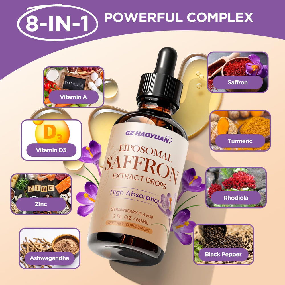 Close-up of ingredients: Ashwagandha, Turmeric, Vitamin A & D3