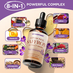 Close-up of ingredients: Ashwagandha, Turmeric, Vitamin A & D3