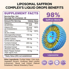 Glass bottle with liposomal saffron liquid and dropper