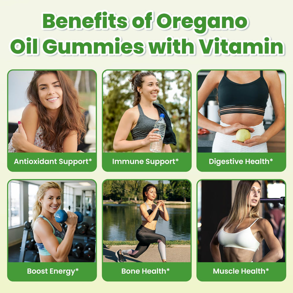 Oregano gummies label highlighting carvacrol content