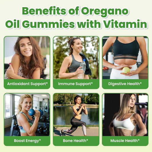 Oregano gummies label highlighting carvacrol content