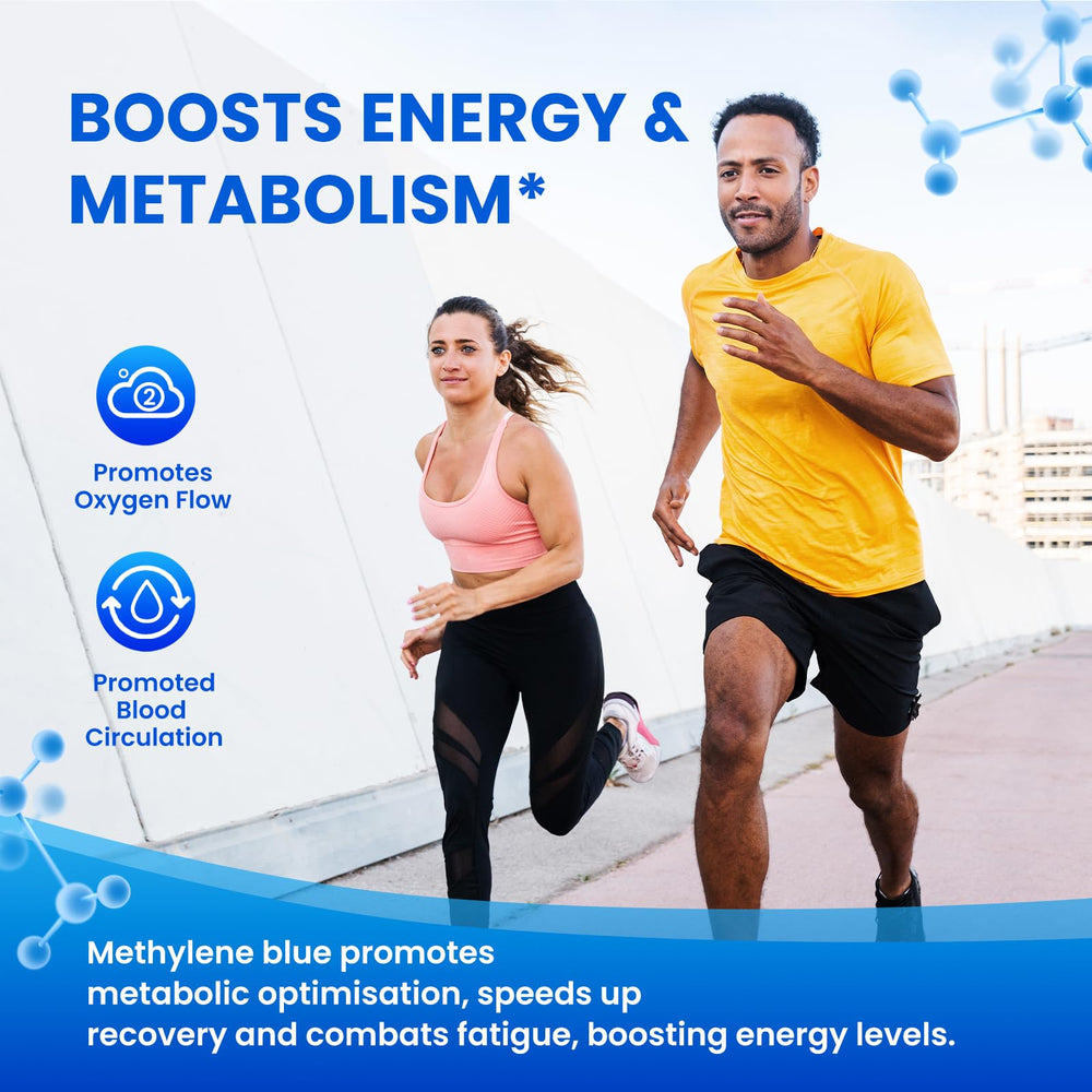 Cellular health and autophagy concept with methylene blue drops