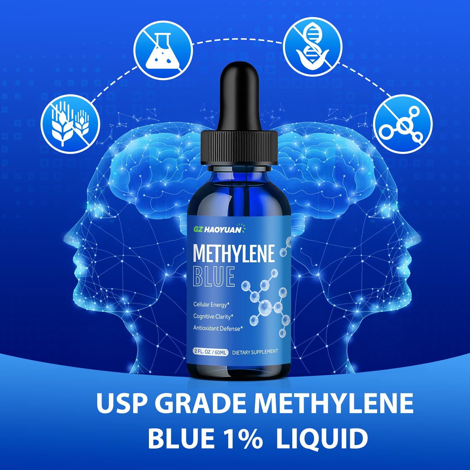 No alcohol and gluten-free methylene blue drops labeling