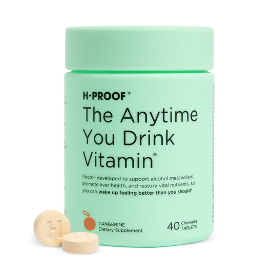 H-PROOF Anytime You Drink Vitamin bottle and tablets