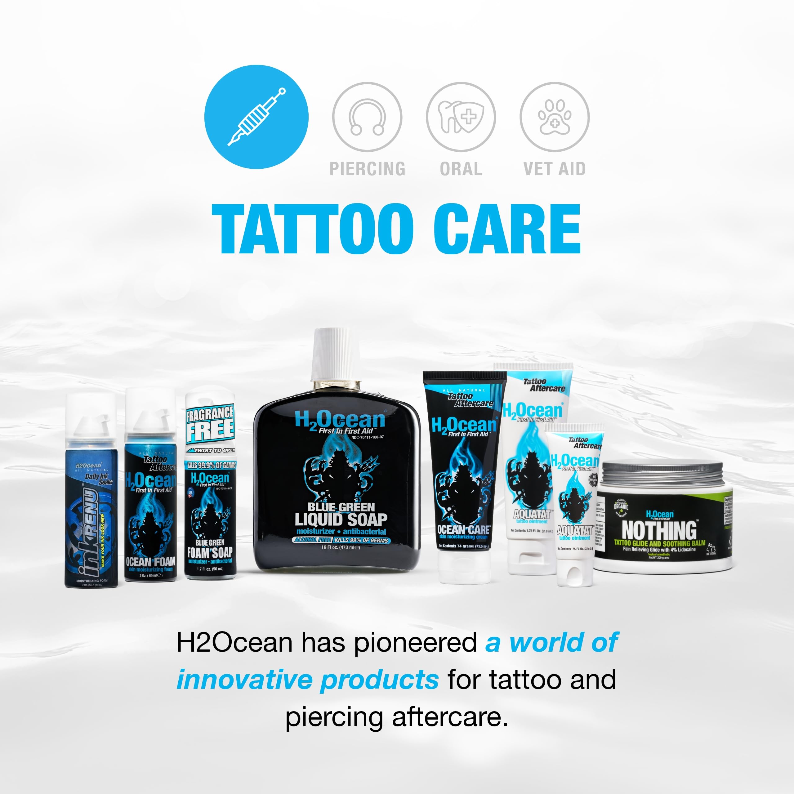 H2Ocean Aquatat made in USA tattoo care product for reliable aftercare.