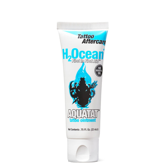 H2Ocean Aquatat tattoo healing ointment tube for post-tattoo care and nourishment.