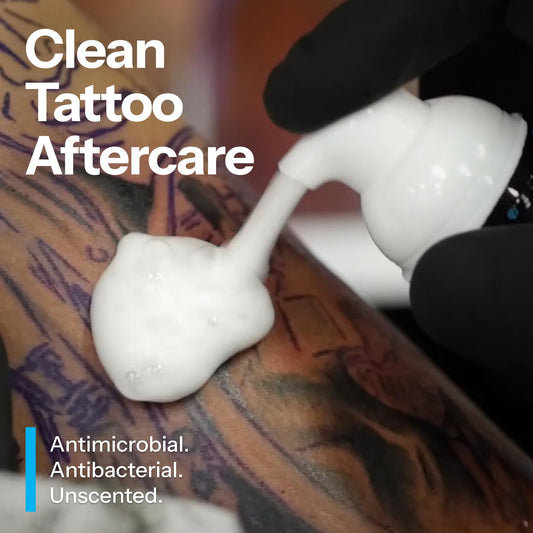 H2Ocean Blue Green Foam Soap acts as no rinse replacement for tattoo care