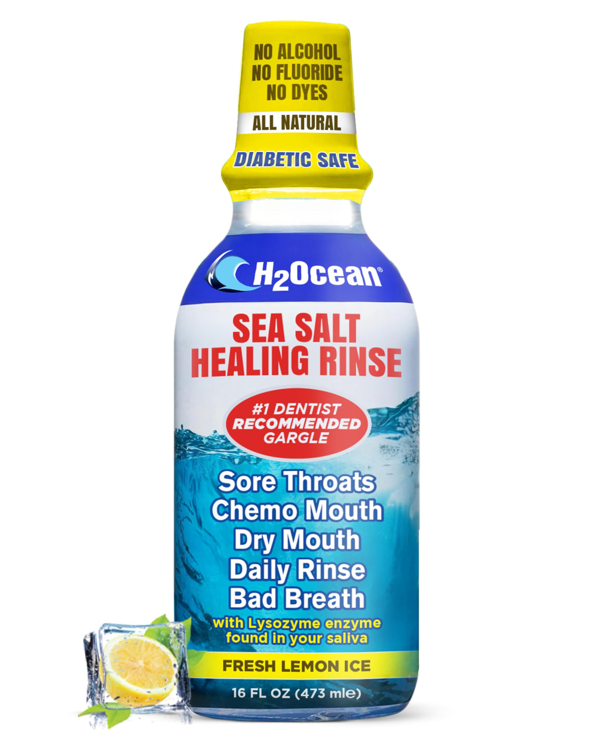 Bottle of H2Ocean Healing Rinse Lemon Ice 16 oz