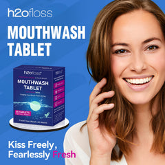 Box packaging of H2ofloss lime mouthwash tablets