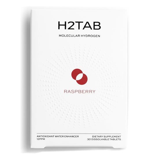 H2TAB Raspberry hydrogen tablets front view, 30 count