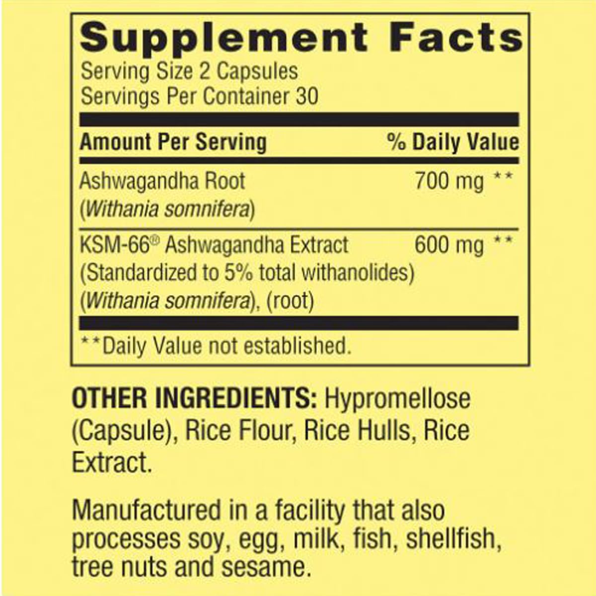 Close-up of H4U Ashwagandha 1300 mg label