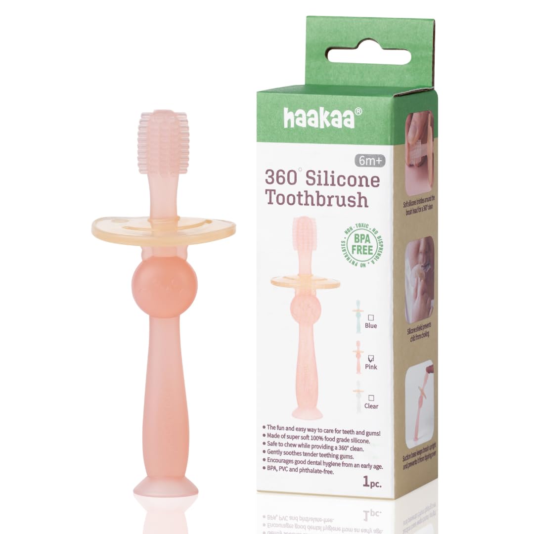 Main image of Haakaa 360° silicone baby toothbrush pink