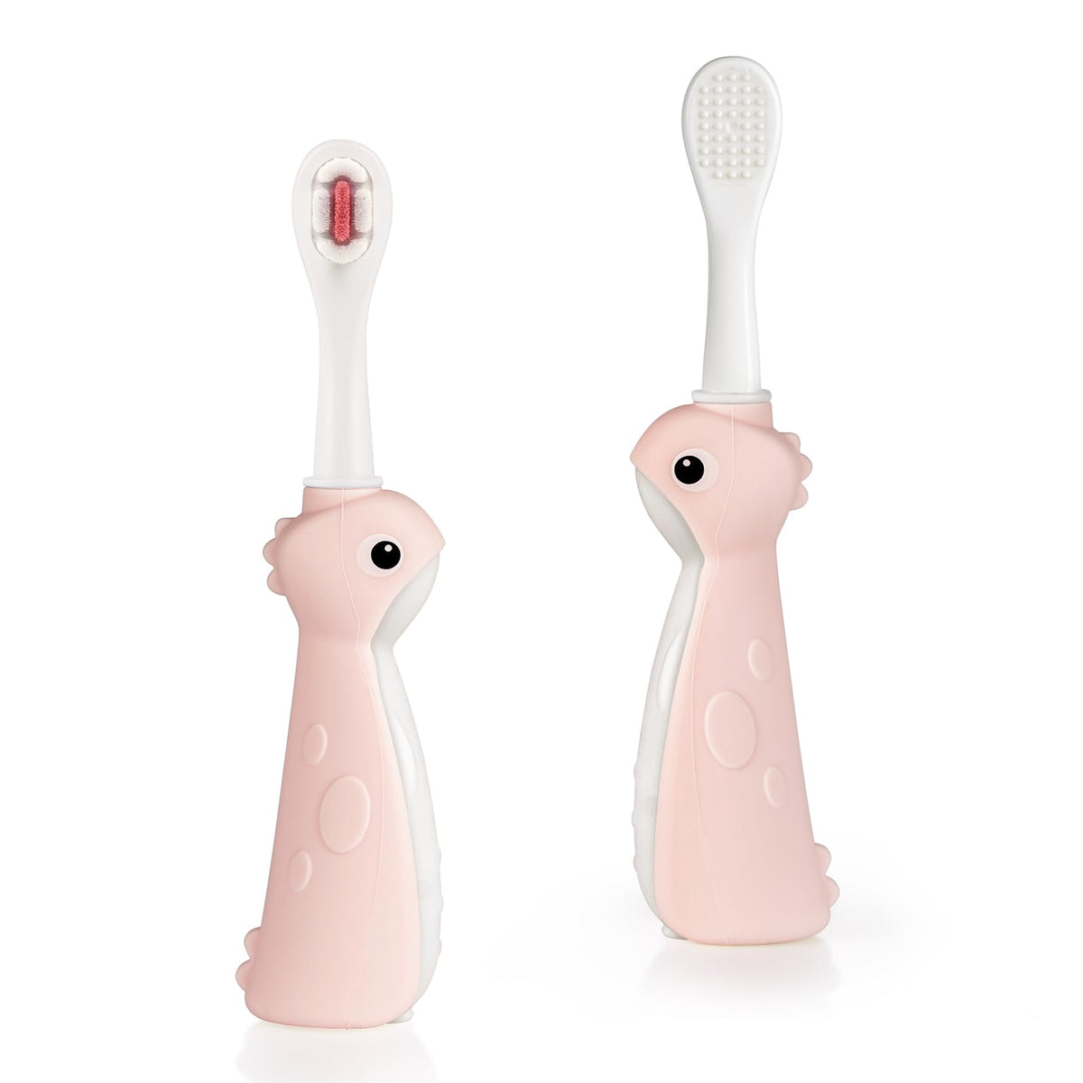 Haakaa dinosaur toothbrush for kids 2-4 pink with silicone handle