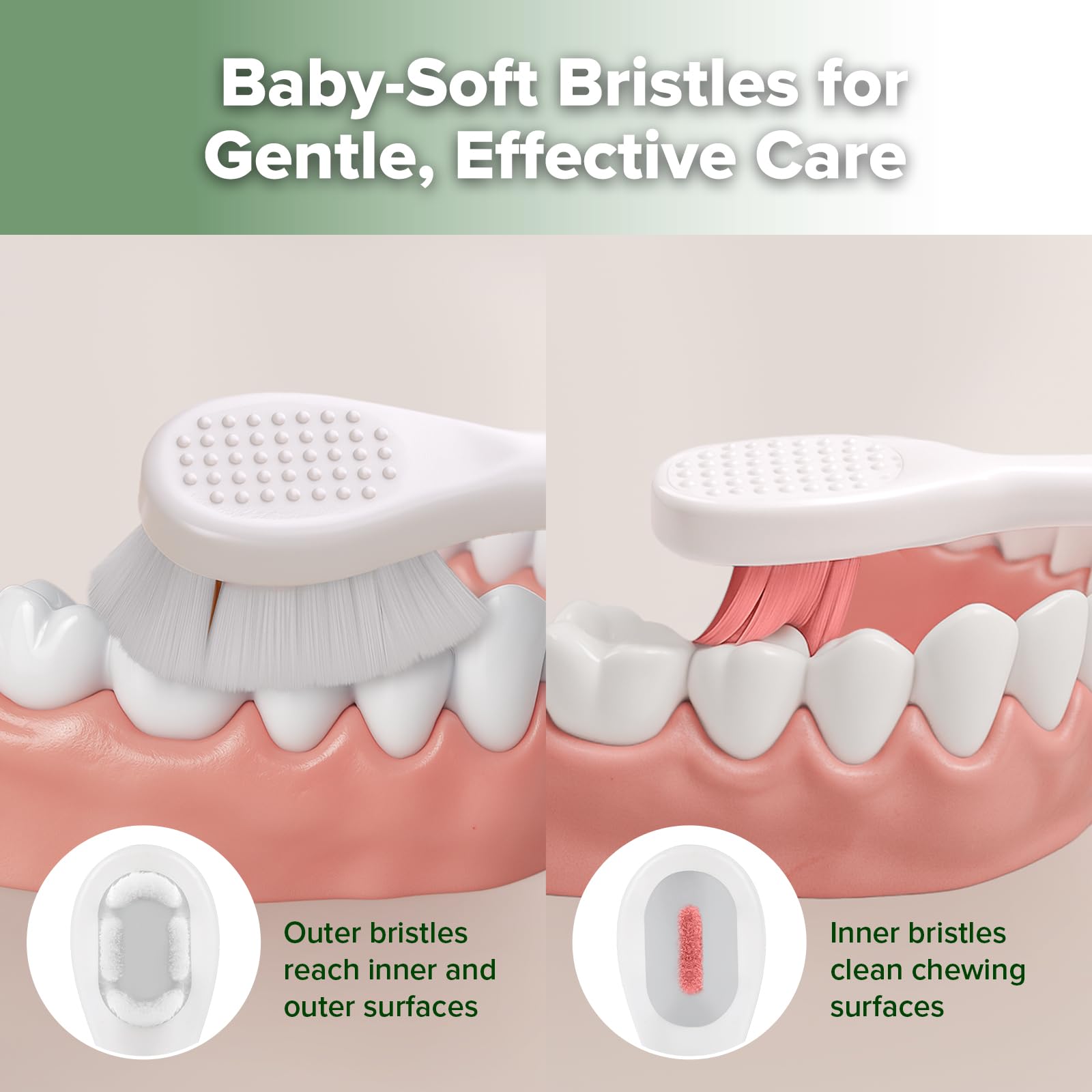 Built-in tongue cleaner on the back of the brush head