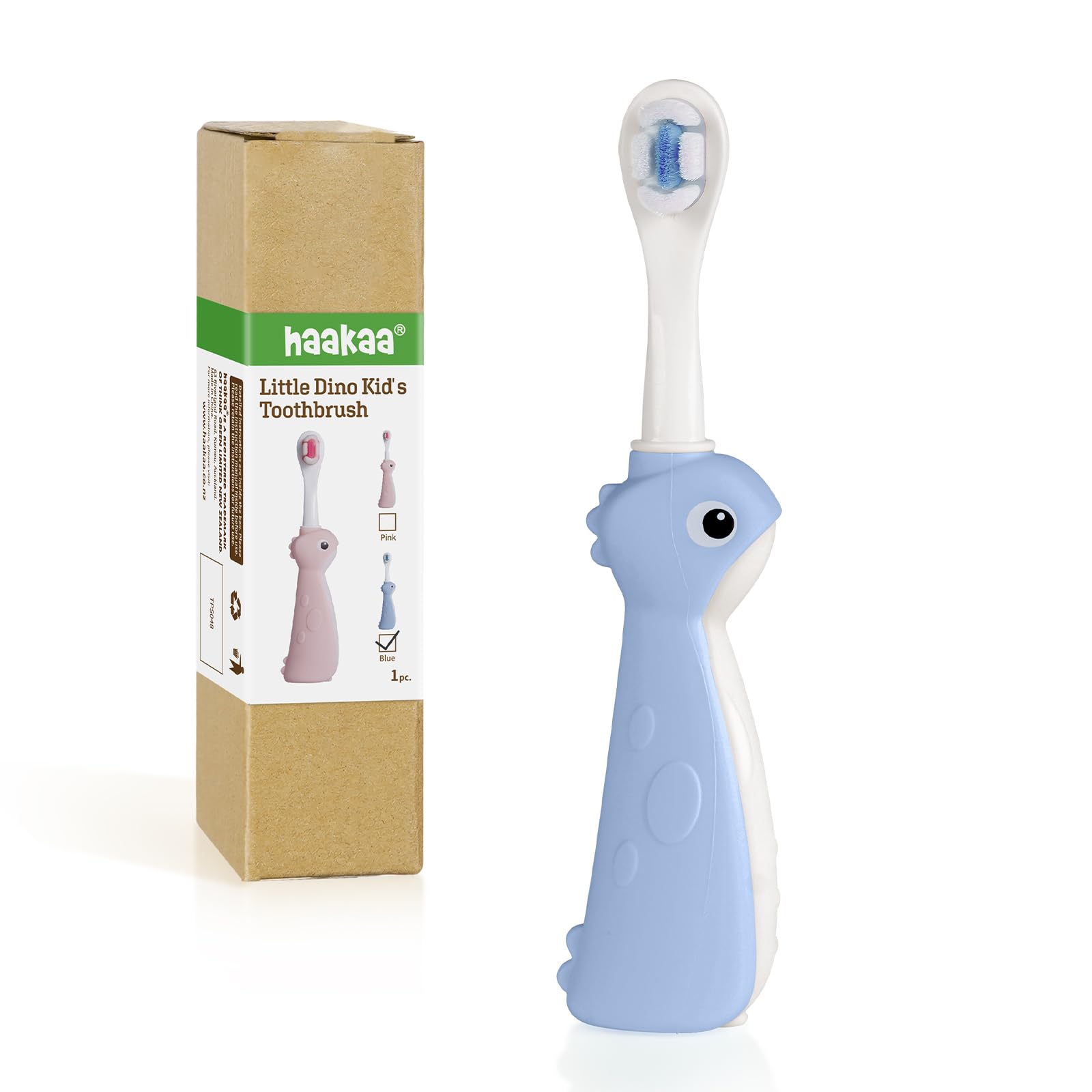 Haakaa Dinosaur Toothbrush blue handle with soft baby bristles