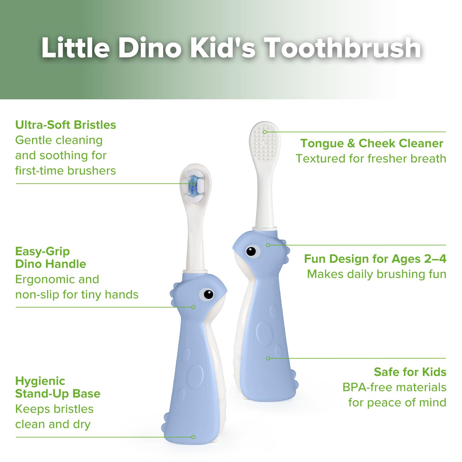 Non-slip grip toothbrush ideal for independent brushing by toddlers