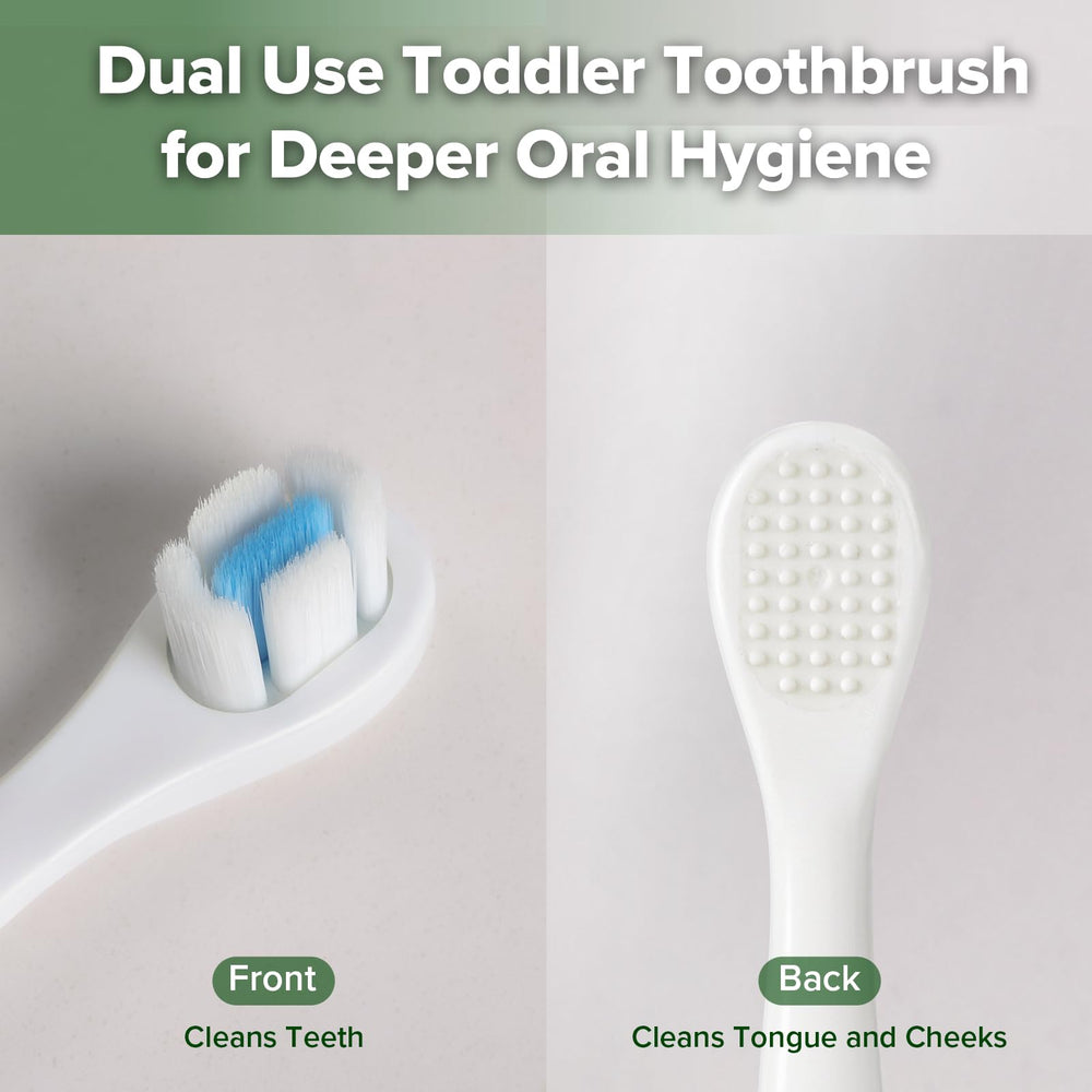Back of brush head shows built-in tongue cleaner