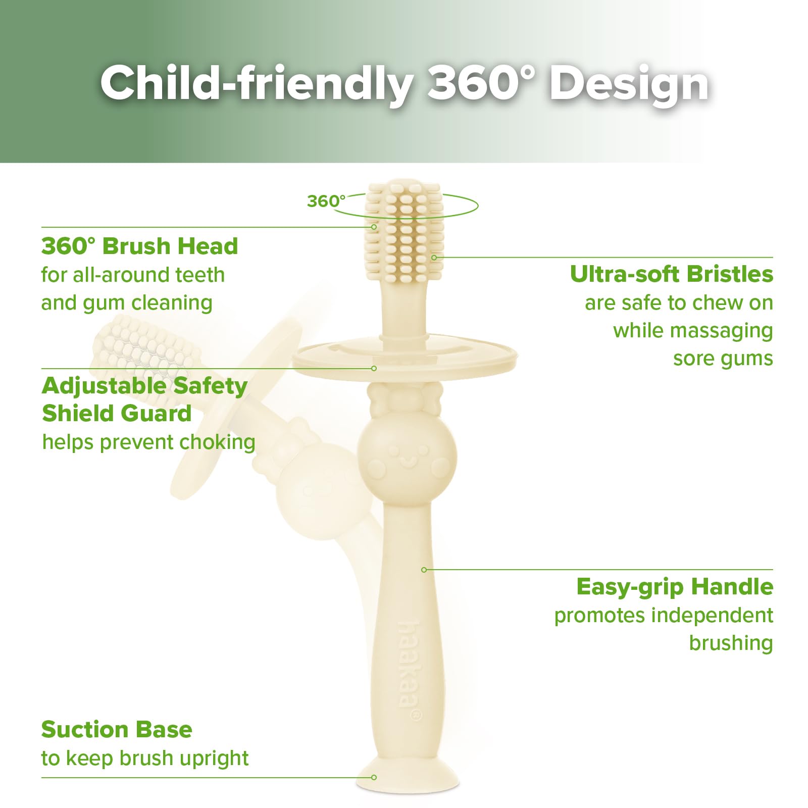 Soft silicone bristles designed for teething gums