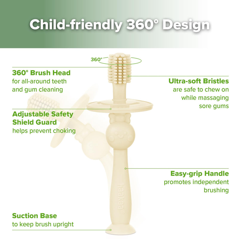 Soft silicone bristles designed for teething gums