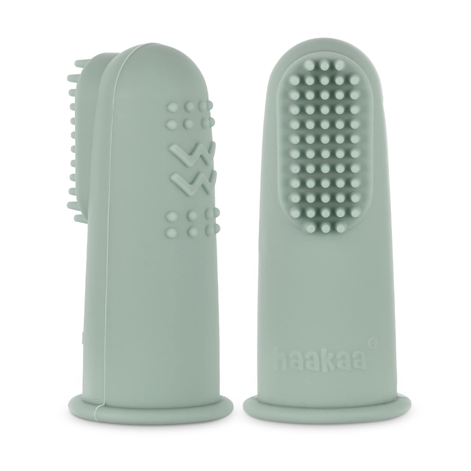 Haakaa finger toothbrush Pea Green close-up of silicone material