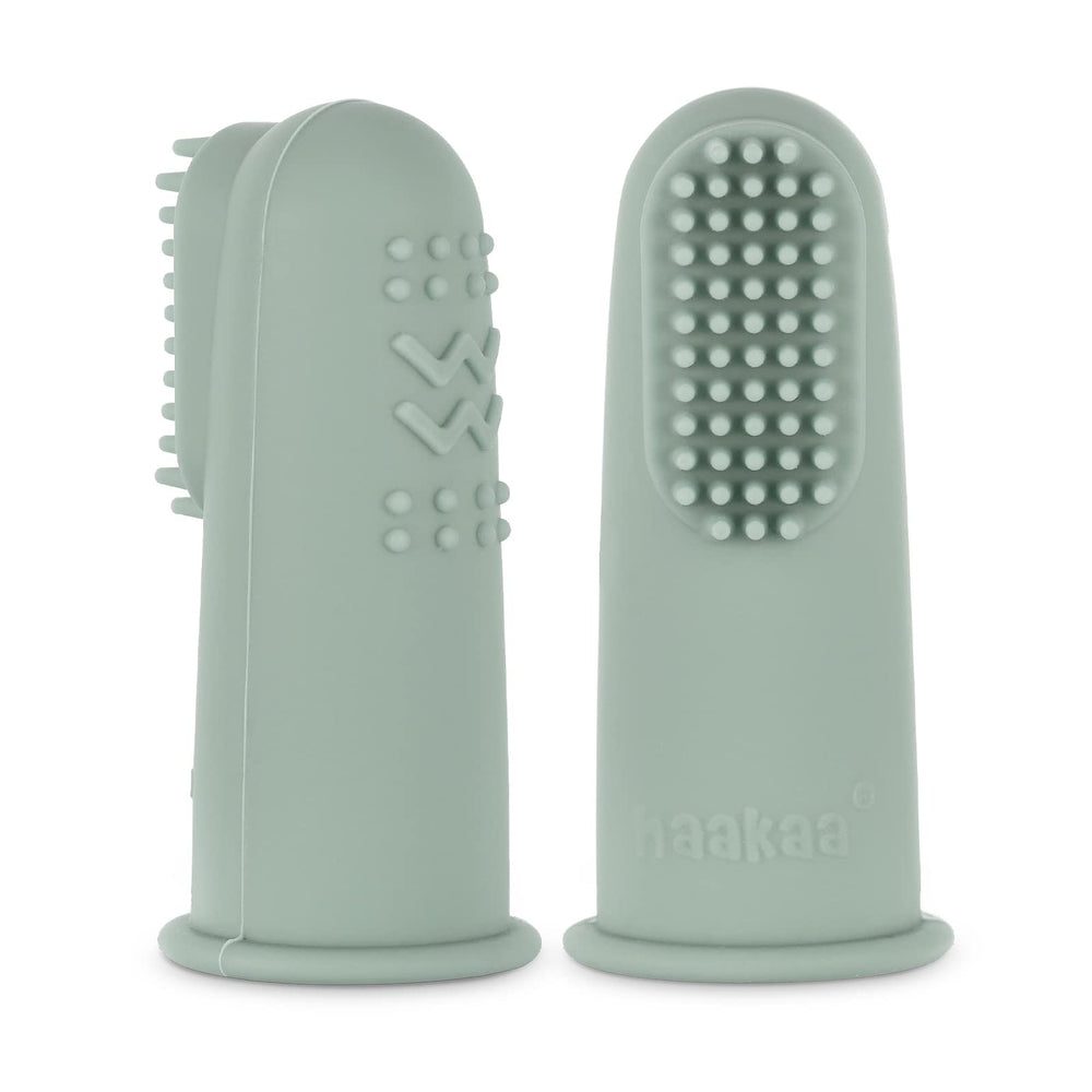Haakaa finger toothbrush Pea Green close-up of silicone material