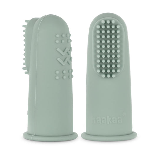 Haakaa finger toothbrush Pea Green close-up of silicone material