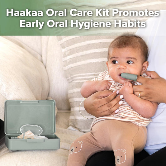 haakaa Training Toothbrush Set Pea Green – Stage 2 Contoured Baby Toothbrush (3-12 months)